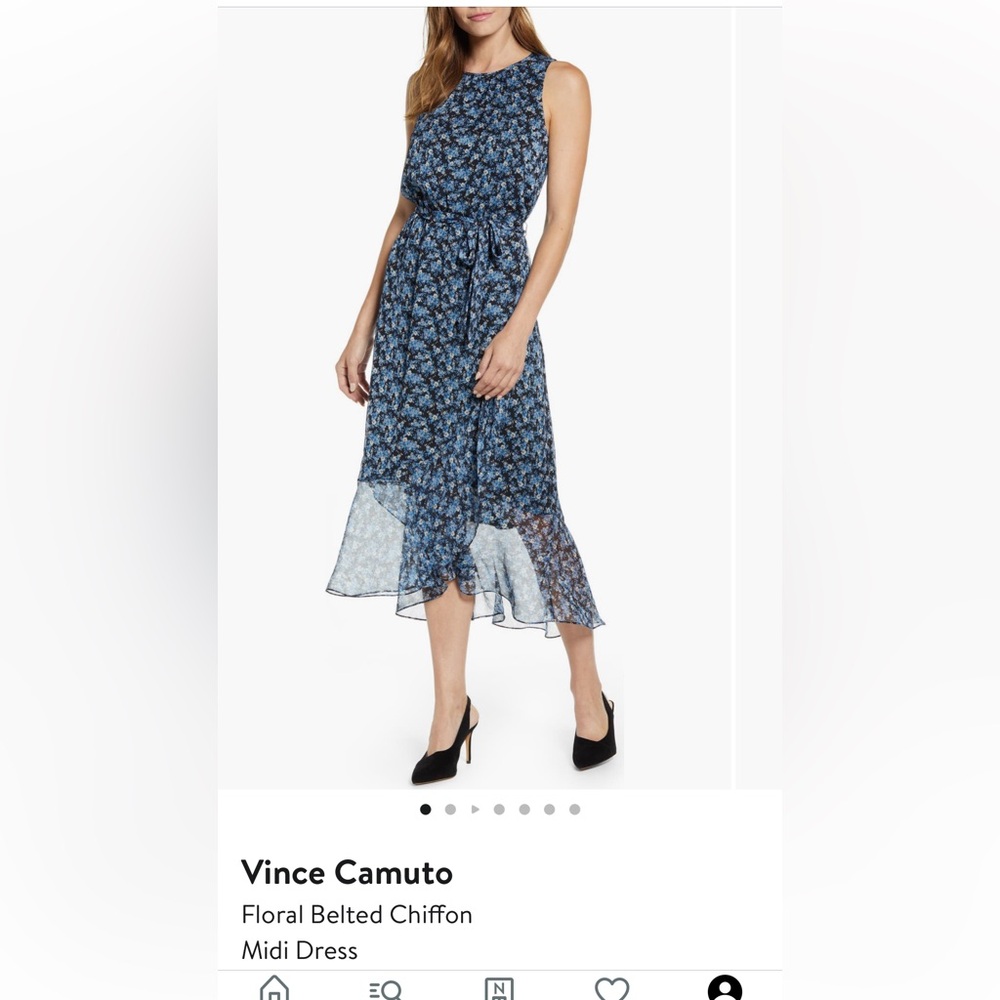 Vince Camuto Floral Belted Chiffon Midi Dress